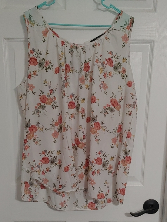 Sweet Rain Tops - Sweet Rain Sheer 3X White Sleeveless Top w/ Lace Across Shoulders & Ribbon Tie